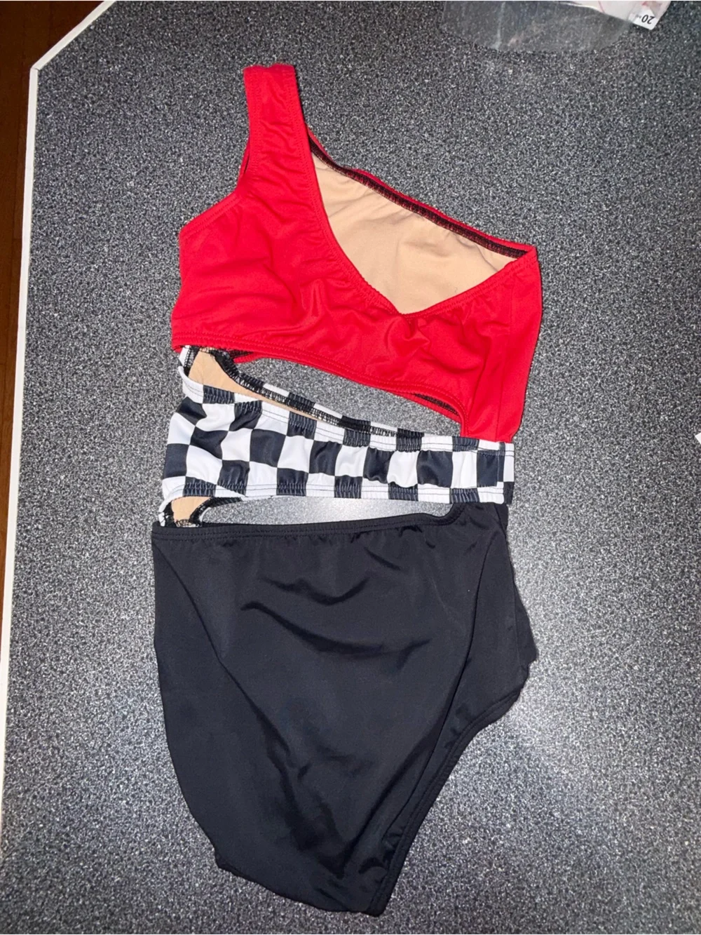 Kandi Kouture Dance Leotard Size Adult X-Small Red, Black and Checkered